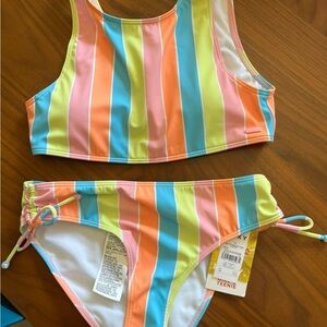 Roxy Girls' Pastel Stripe Tank Bikini - Pink, Orange, Yellow, Green, Blue